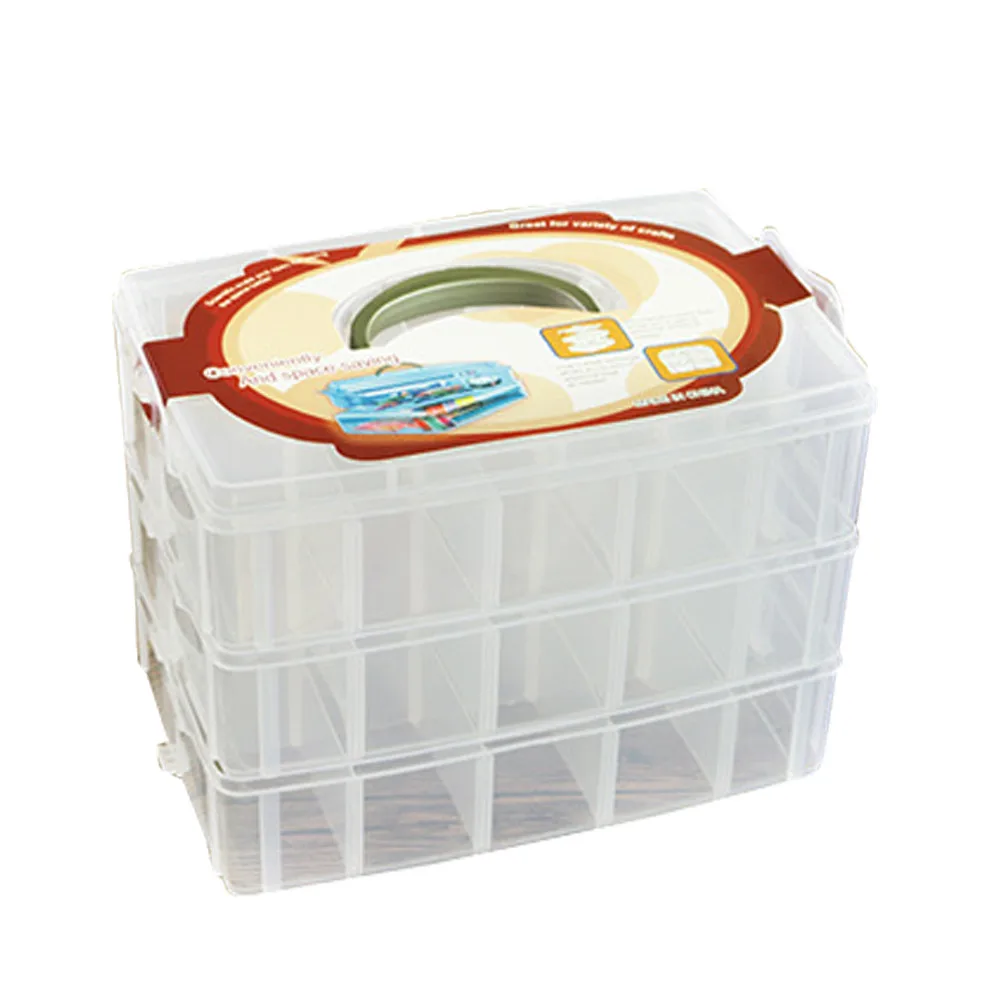 

2018 30 Grids Large Three-tier Removable Plastic Storage Box Clear Plastic Craft Beads Jewellery Storage Organizer Case#T3