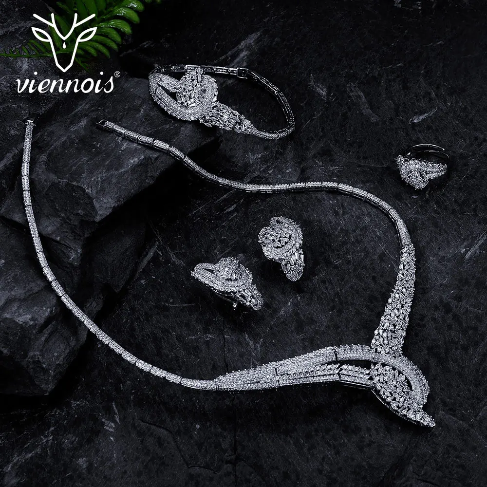 Viennois Silver Color Rhinestone women Wedding Party Jewelry Set Rhinestone Paved Necklaces Earrings Ring Set Bridal Jewelry Viennois Silver Color Rhinestone women Wedding Party Jewelry Set Rhinestone Paved Necklaces Earrings Ring Set Bridal Jewelry