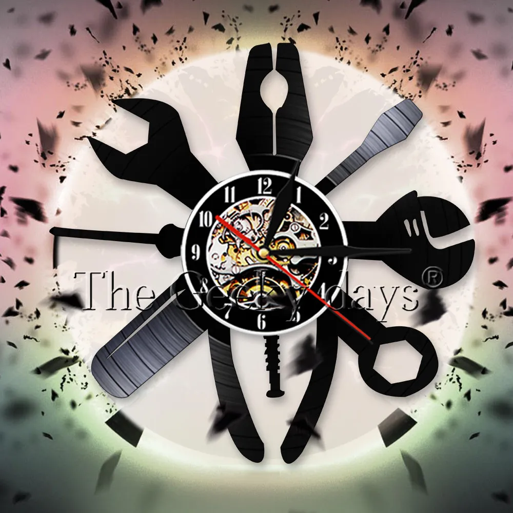 Гаражный ключ настенные декоративные настенные часы Современные механические инструменты автосервис Виниловая пластинка настенные часы лучший подарок для ремонтников
