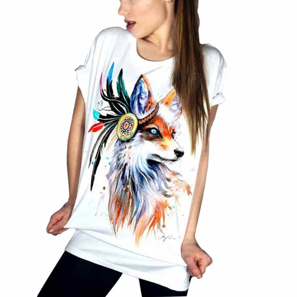 

Harajuku 2019 Summer T-Shirt Women Tops Short Sleeve Graphic Fox Print Casual Tshirt Punk Rock Tee Shirt Femme White