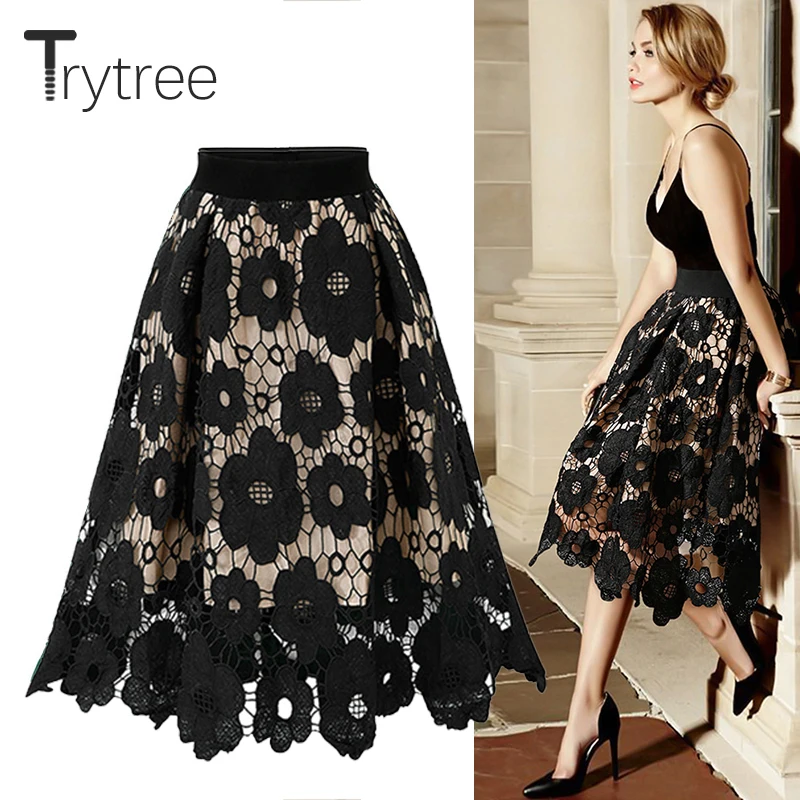 Женская кружевная юбка Trytree с цветочным принтом и эластичной резинкой на талии а