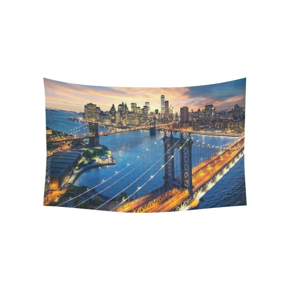 Beautiful Sunset Wall Art Home Decor, New York City Manhattan Brooklyn Bridge Tapestry Wall 