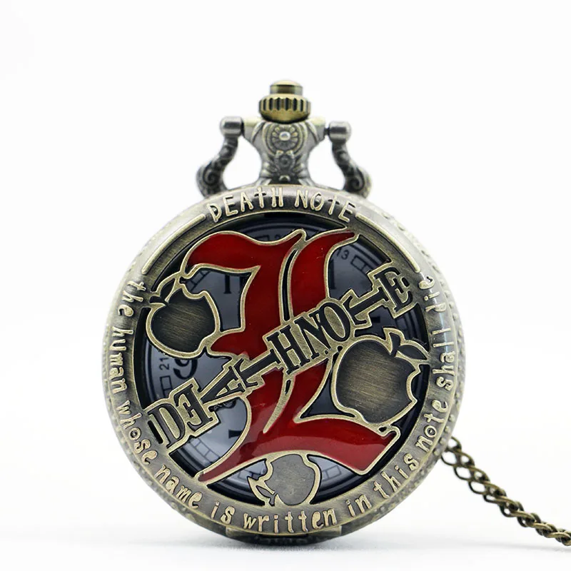 

PB209 Bronze Vintage Hollow DEATH NOTE Quartz Pocket Watch Dial Pendant Necklace Chain Men Women Pocket Watch Gift Reloj