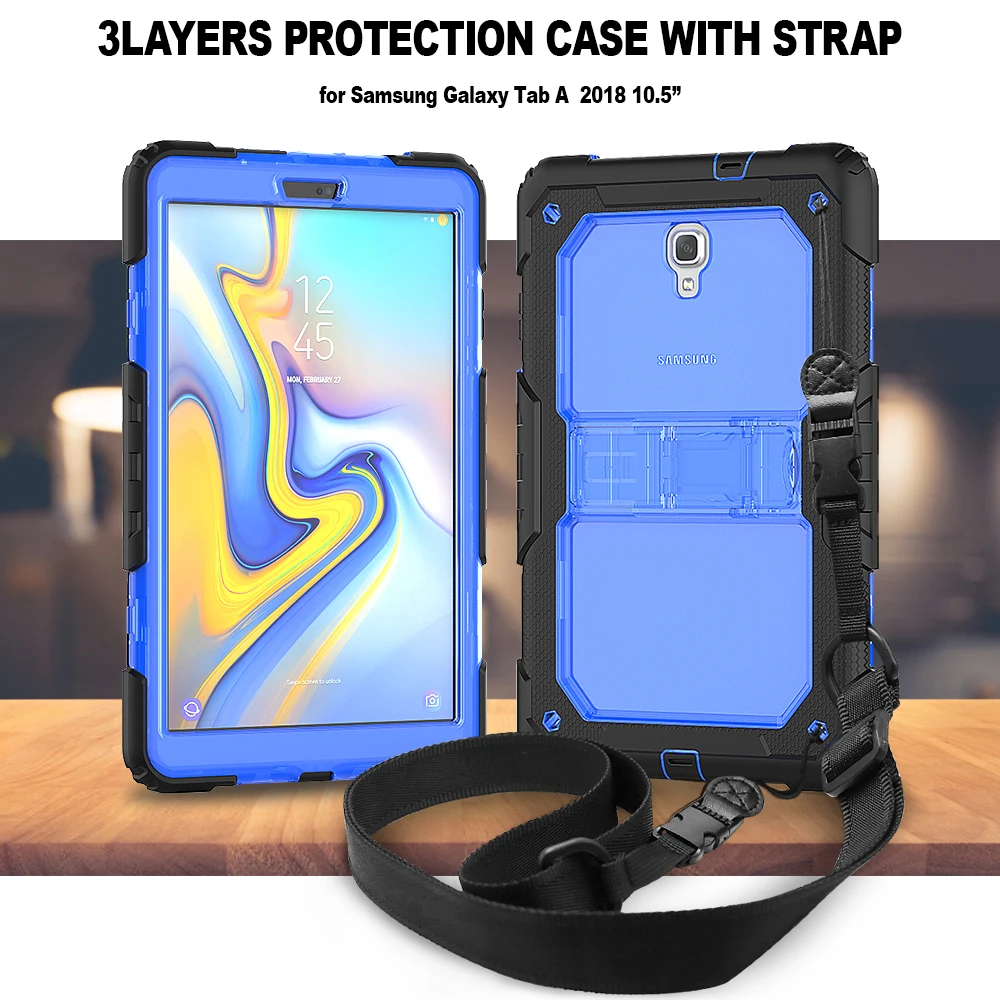 Кремния + PC Combo + ремень Tablet Case для Samsung Galaxy Tab A A2 10,5 "2018 T590 T595 Дети дети Безопасный Drop Сопротивление Крышка