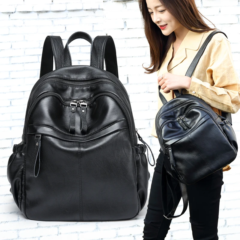 

Everyday special offer Cow leather women backpack Simple Wild belt Decorative backpack College Style Korean Schoolbag