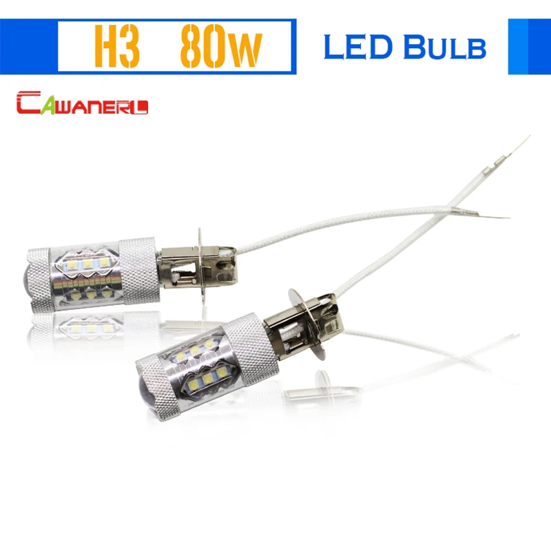 Cawanerl 1 пара H3 80 Вт светодиодный ная лампа 1800 лм 16 SMD 6000K белая автомобисветильник