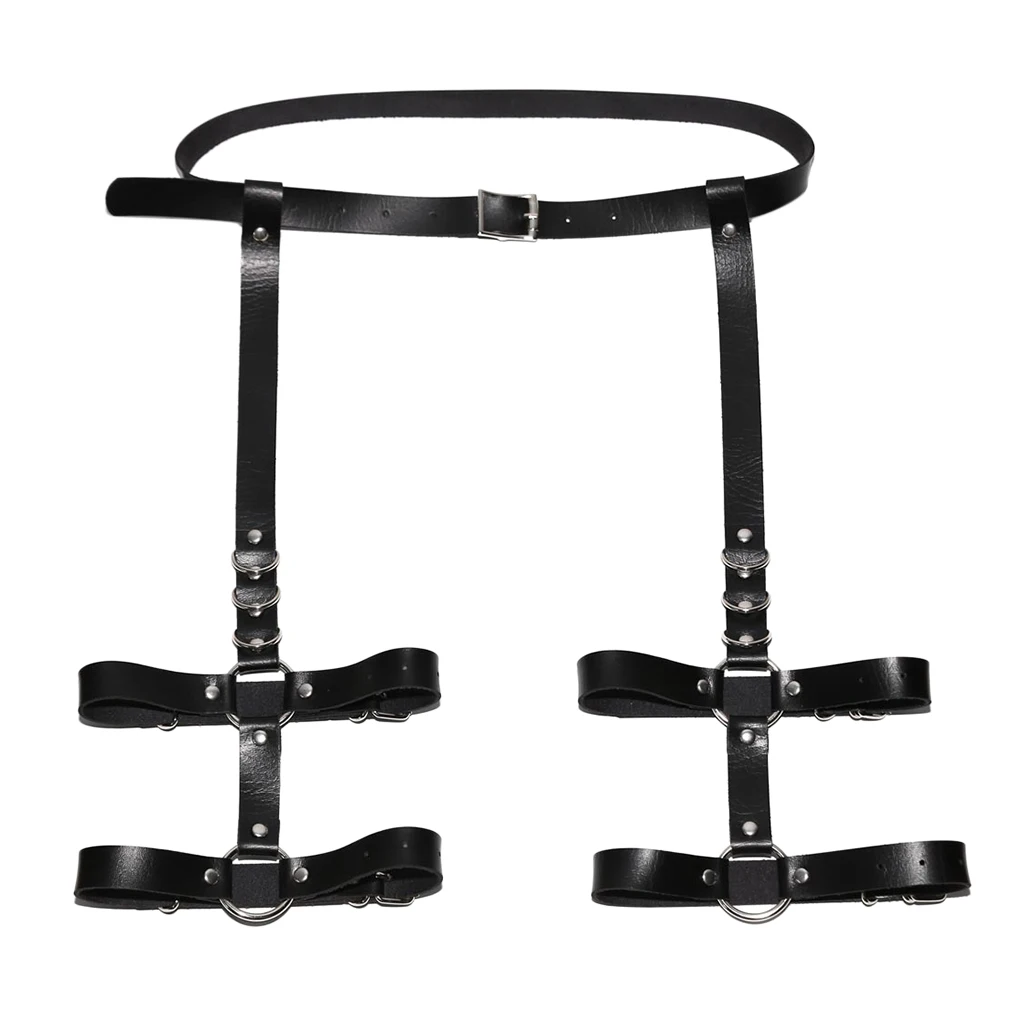 Sexy  Handmade Punk Rock Goth Bow Garter Belts Leg Ring with 5 Suspenders Straps and Detachable O-ring leg Harness