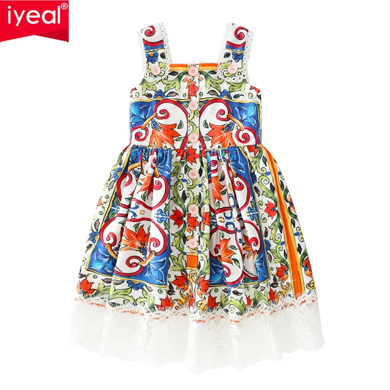 IYEAL Цветочные Детские платья для маленьких девочек Свадебная вечеринка принцесса день рождения платье из хлопка лето vestidos robe Fille