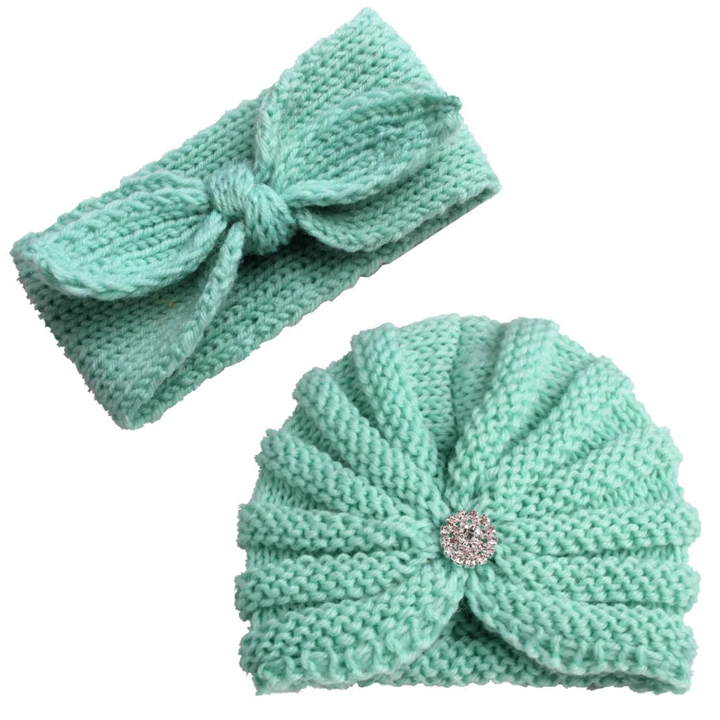 

Newborn Baby Boy Girl Knitted Turban Hat Hair Band Beanie Headwear Cap Sets New Arrival Dropshipping