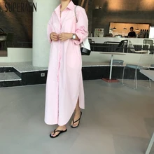 SuperAen корейский стиль Женская длинная рубашка сплошной цвет хлопок повседневные женские блузки лето Новинка мода солнцезащитный крем для женщин