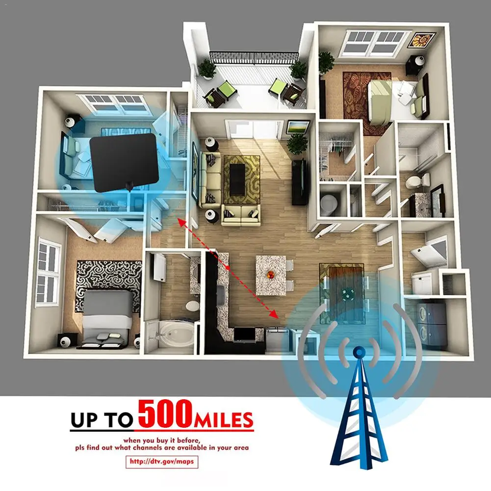 500 миля HDTV цифровая ТВ антенна ATSC HD для помещений UHF/VHF/1080 p 4K усилитель активного