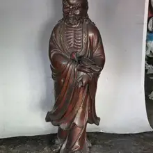 S00168 2" Китай буддизм Фиолетовый Бронзовый держать обувь Дамо Бодхидхарма Дхарма статуя Будды