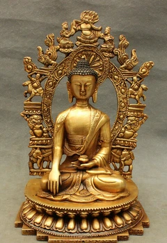 

song voge gem S2478 10" Tibet Tibetan Brass Buddhism Shakyamuni Sakyamuni Buddha Bowl Statue Set