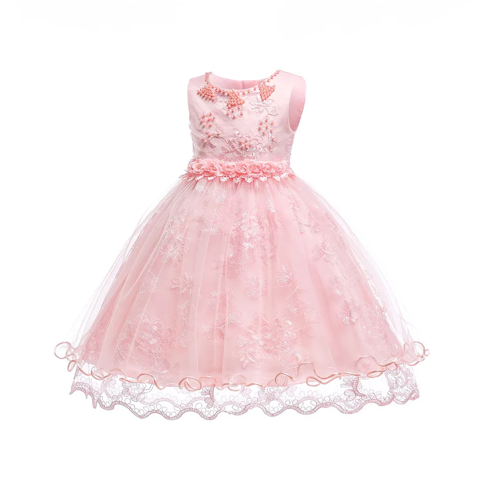 Neonatal Baby Girl Dress for baptism 3-24M Baby Girls Dresses Vestido pearl flower sleeveless birthday tutu princess dress