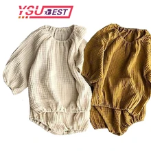 Осенний комплект для малышей из хлопка и льна с длинными рукавами посылка, 2 комплекта, костюмы для отдыха, одежда для маленьких мальчиков и девочек, комплекты одежды для девочек