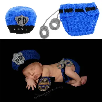 

Newborn Police Design Photography Props Infant Toddler Costume Outfit Crochet