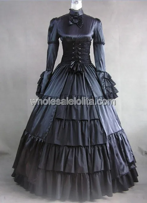 Длинные Рукава Черный Готический Викторианский Стиль Платье