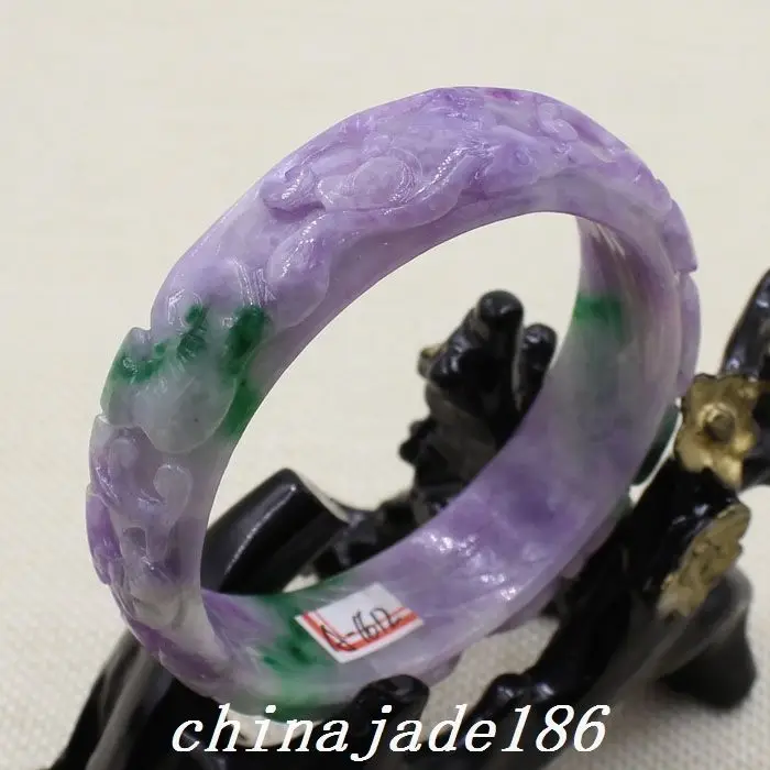 

61mm Chinese Hand-carved Lavender Purple Green stoneite stone Bracelet Bangle 1612
