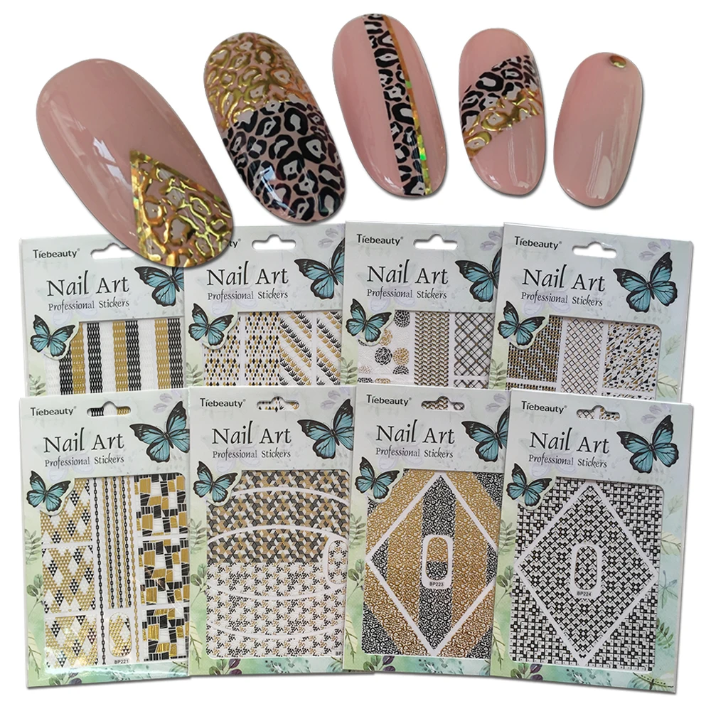 

SWEET TREND 1Sheet Gold & Black Mix Designs Nail 3D Stickers DIY Nail Art Tattoo Beauty Tips Manicure Decals LABP217-224