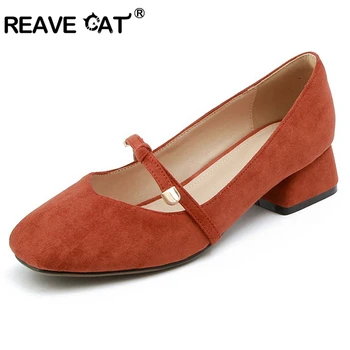 

REAVE CAT Women's shoes Low heels 2019 Spring summer Boat shoes Sequined Flock Round toe Fashion Casual Female mujer Cute A1641