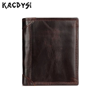 

2020 New Genuine Oil Wax Leather Men Wallets Vintage Man Wallet Holder Cowhide Short Bifold Purse Mens Coin Pocket Money Clips