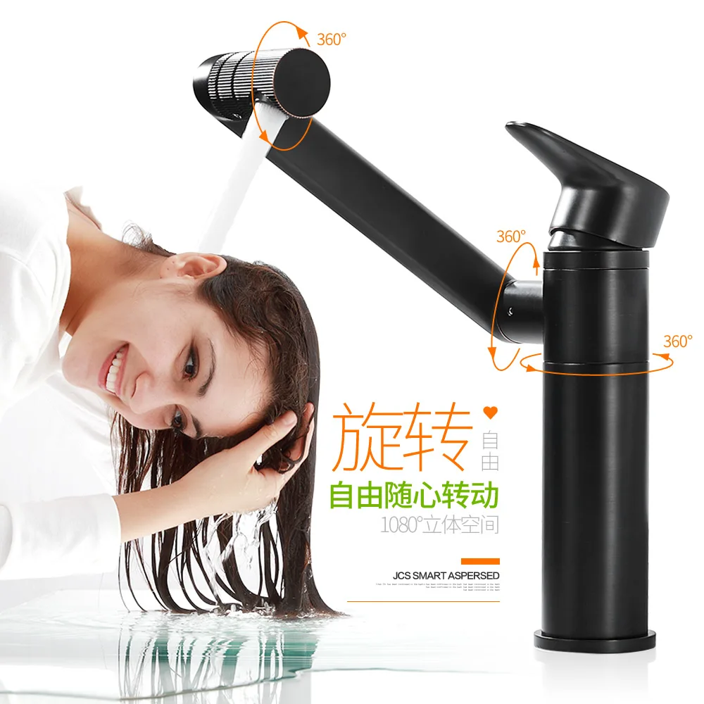 

Black Bronze Basin Faucet Can Be Rotated Hot and Cold Faucet Copper Bathroom Wash Basin Sink Faucet Kitchen Faucet LP-09