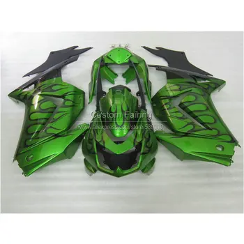 

OEM injection Fairing kit for Kawasaki ninja EX250 08 09 10 11 12 13 14 250r 2008-2014 black flames in green new fairings 2802