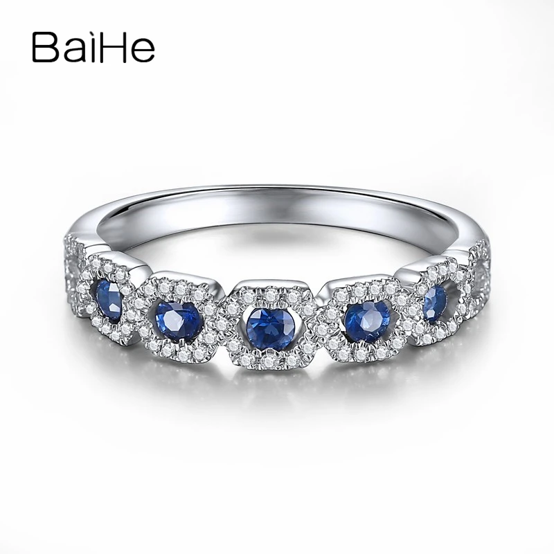 

BAIHE Solid 18K White Gold 0.32CT H/SI Natural Sapphire diamond ring for men women Wedding Trendy Fine Jewelry anillos bague