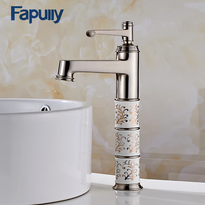 

Basin Faucet Gold Bathroom Faucets Platform Heightening Cold With Diamond And Porcelain Wash Basin Mixer Tap Robinet 055G