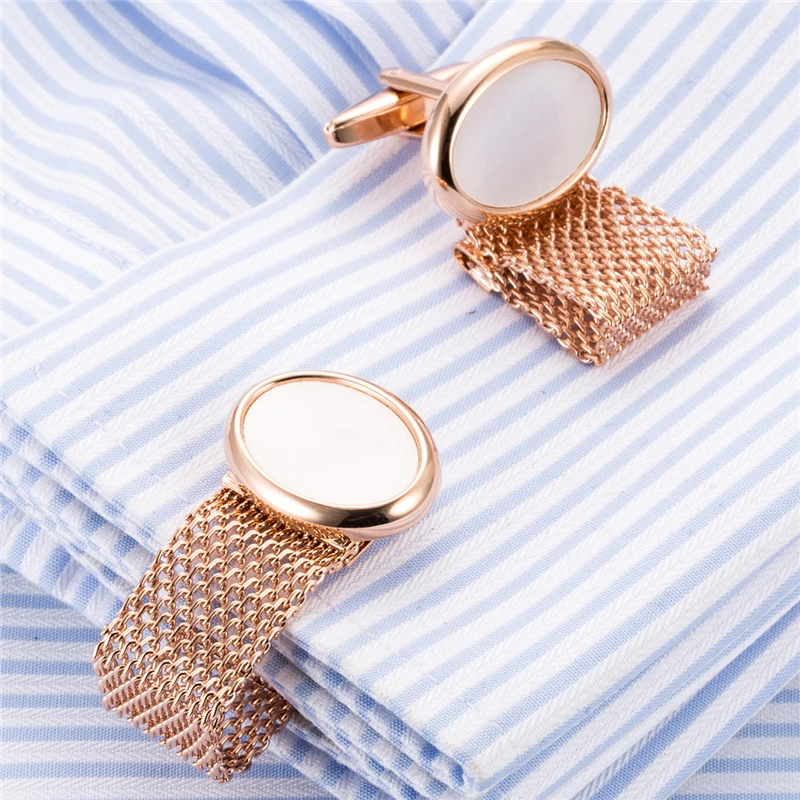 Top Natural Shell Copper Chain Mens Cufflinks Luxury Shirt Cuff Buttons Handmade Cufflings Man