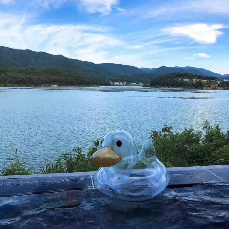 Лето Прозрачный надувной детское кольцо для плавания Floate мультфильм игрушечные Уточки игрушка для ванны бассейн плоты размер для детей насос
