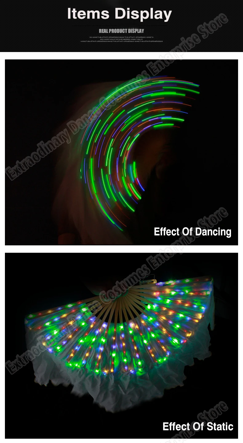 Танец живота светодиодный Шелковый веер вуаль вентиляторы Блестящий плиссированный фестиваль карнавальный танцевальный костюм аксессуары для сцены реквизит