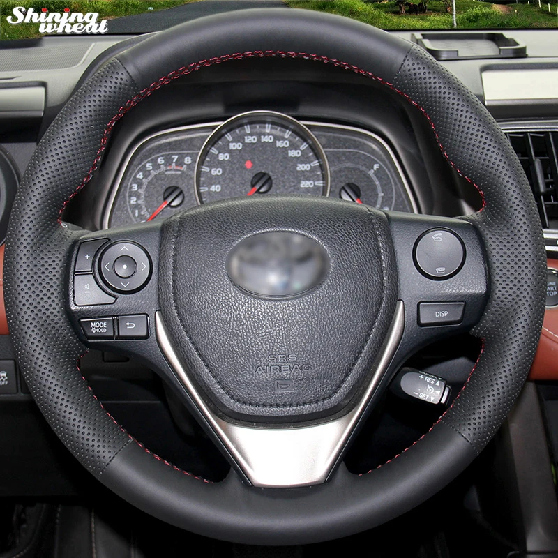 Блестящий пшеничный черный чехол из искусственной кожи для рулевого колеса для Toyota RAV4 2013- Toyota Corolla- Auris 2013-16