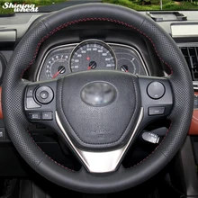 Shining wheat Hand-stitched Black Leather Steering Wheel Cover for Toyota RAV4 2013 2014 Toyota Corolla Car