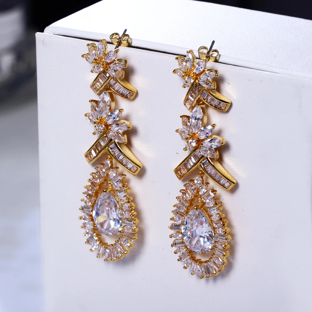 65 mm Very Long Water drop Earrings White and Gold color Jewellery for Party Pretty Jewelry Women Large Drop earring