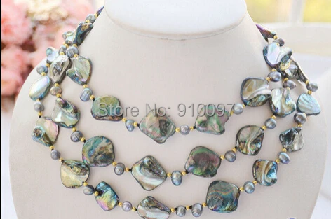 

LHX54143>> 50" 20mm black square south sea shell rice freshwater pearl necklace