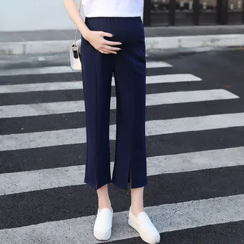 

2019 spring and summer new fashion Korean version of pregnant women pants wide leg nine straight pants