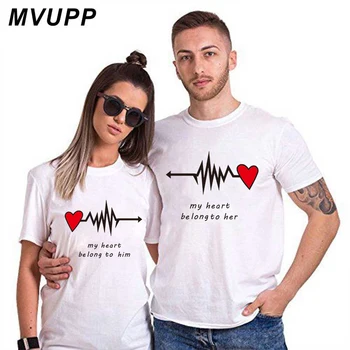 

Love Heart Couples Lovers T-Shirt Summer Casual Cotton Letter Print Black Tshirts Short Sleeve Tees Tops boyfriend Lady Clothes