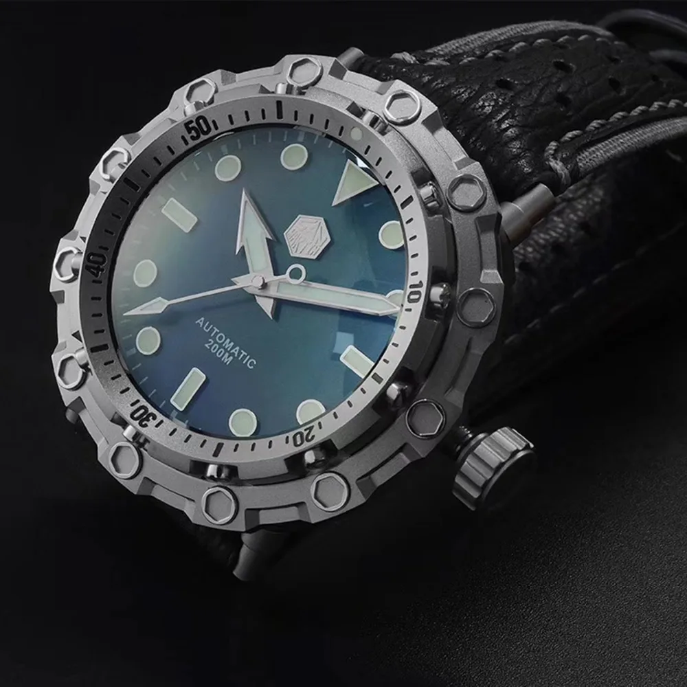 San Martin Men Original limited edition mechanical watches 200m Water Resistant Shark leather strap Titanium diving Wriswatch