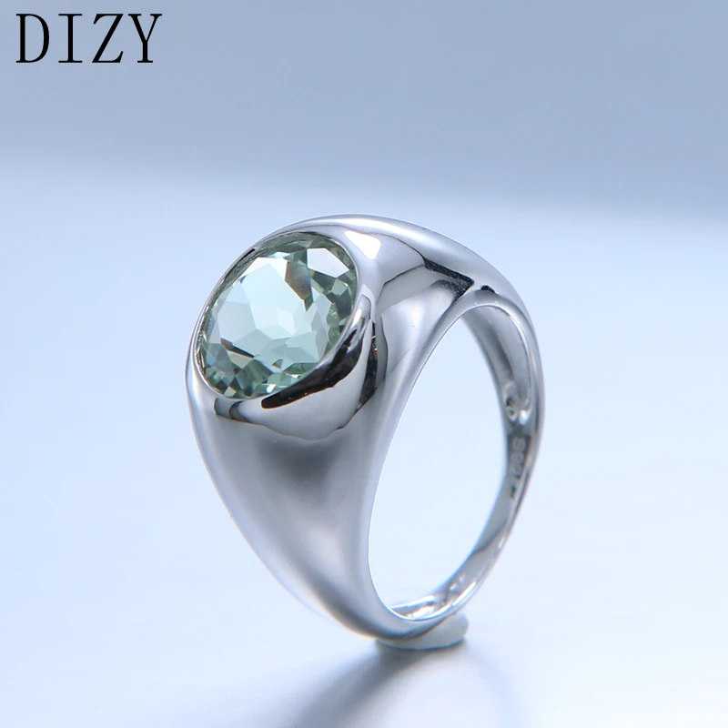 Ceny DIZY naturalna zieleń pierścionek z ametystem solidna 925 srebro okrągły Cut kamień pierścień dla kobiet biżuteria zaręczynowa prezent ślubny