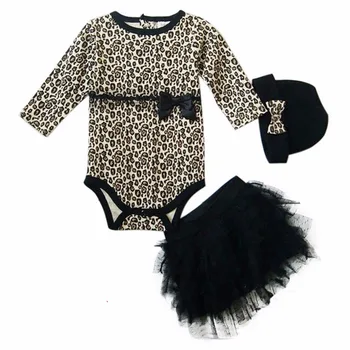 Leopard Baby Girl Clothes Sets Autumn Long Sleeve Cute 3 pcs Outfits Rompers Tutu Skirt Headband