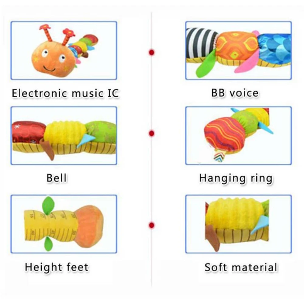 Музыкальная детская игрушка, Музыкальная гусеница, погремушка с кольцом, колокольчик, милая мультяшная плюшевая кукла, для раннего образования, для детей от 0 до 3 лет