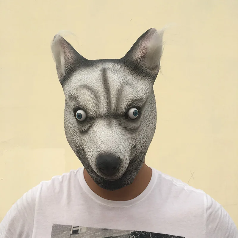 Funny Dog Halloween Cosplay Animal Husky Emoji Masks Creepy Full Face