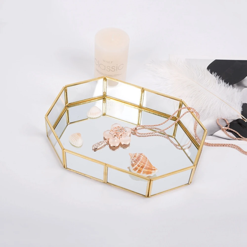 LUDA скандинавском стиле стекло медь геометрические корзины для хранения коробка простота Стиль Домашний Органайзер для ювелирных изделий ожерелье десертная тарелка