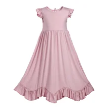 Милое длинное платье с оборками и рукавами-крылышками для девочек; яркое розовое платье с регулируемым бантом в западном стиле; модное хлопковое летнее платье принцессы