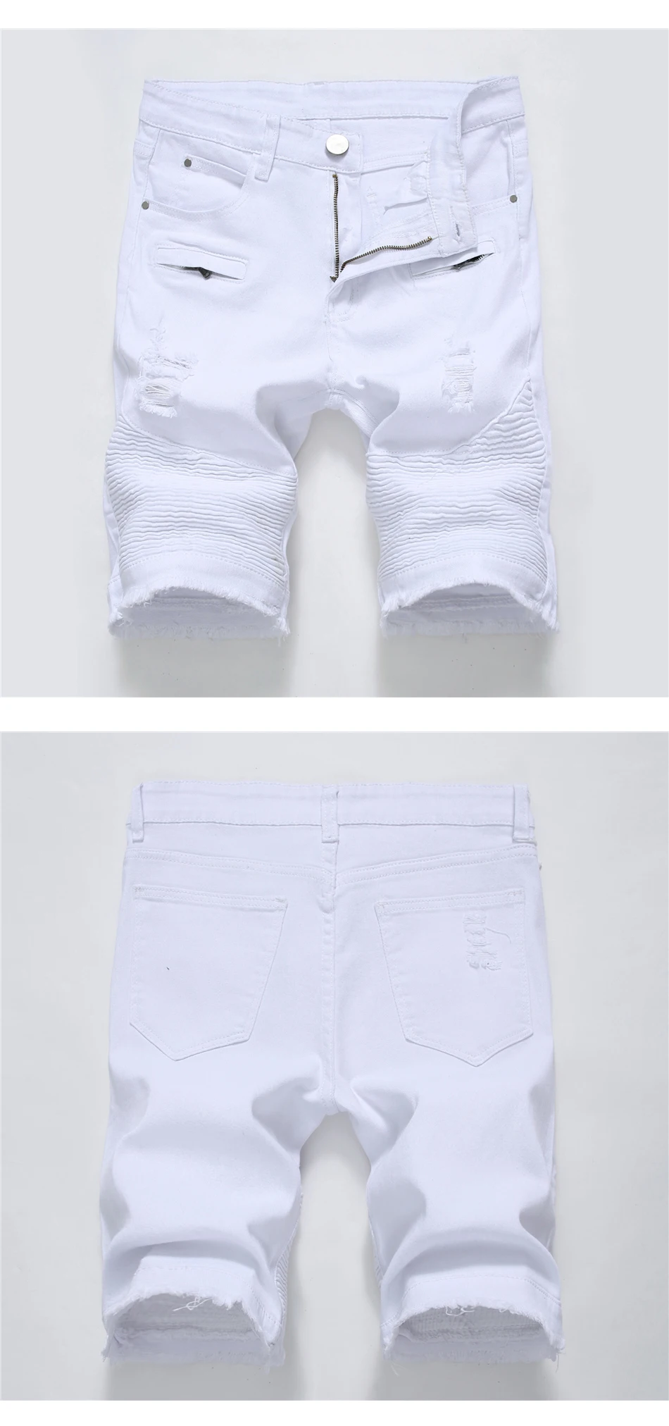 QUANBO Новое поступление; Летнее Джинсовые шорты мужские Slim Fit рваные повседневные джинсы шорты черный, белый цвет Хай-стрит, Большие размеры