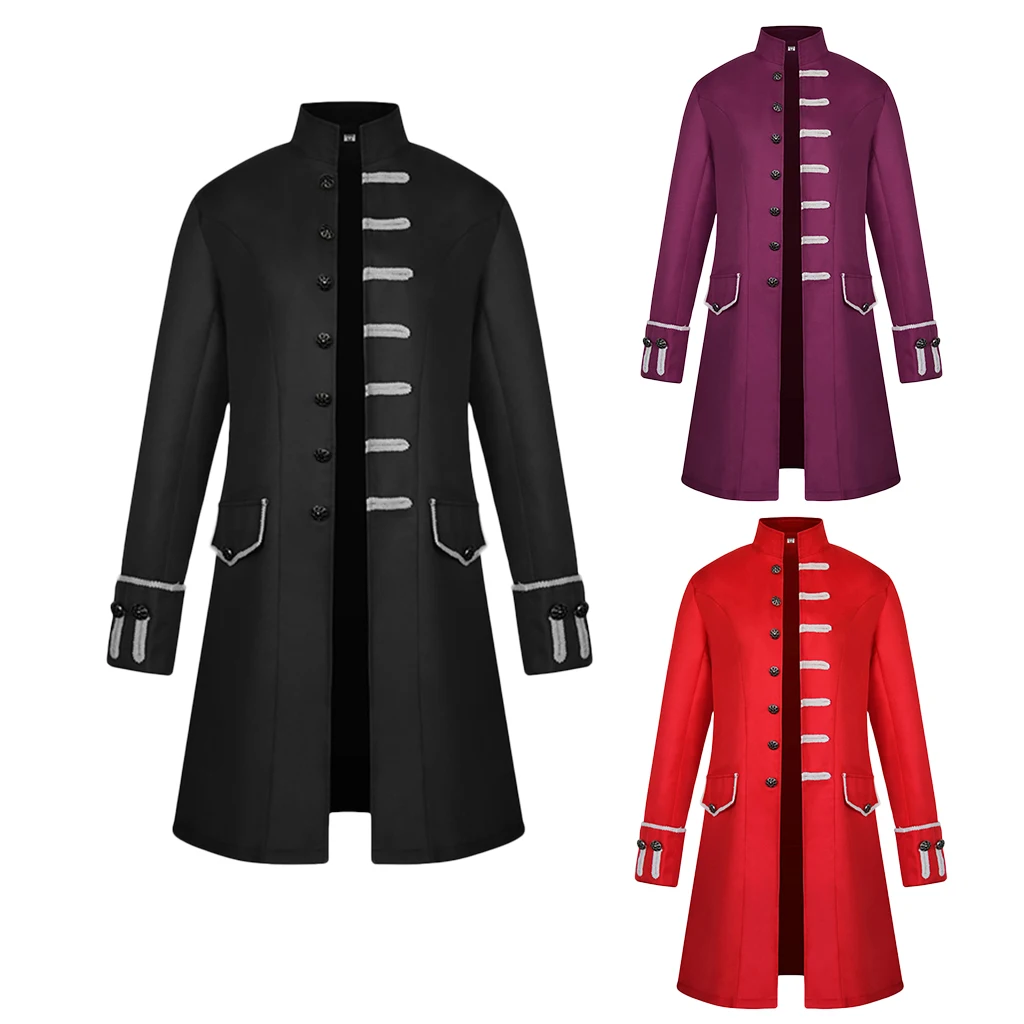 Men's Victorian Frock Coat Gothic Steampunk Jacket Vintage Tailcoat Cosplay Drama Playing Costume Overcoat