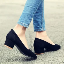 Fashion 2016 new leather women high heels Slip-On thick with Leisure women’s shoes Simple popular women high heels Hot Shoes