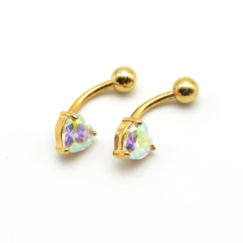 

Crystal CZ Gem Zircon AB Gold-color Belly Bar 14G 316l Stainless Steel High Quality Heart Love Belly Button Rings For Women Girl