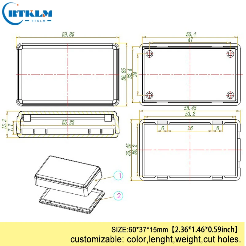 Small abs plastic box for electronic led junction control box switch case DIY project distribution box pcd diy design 60*37*15mm